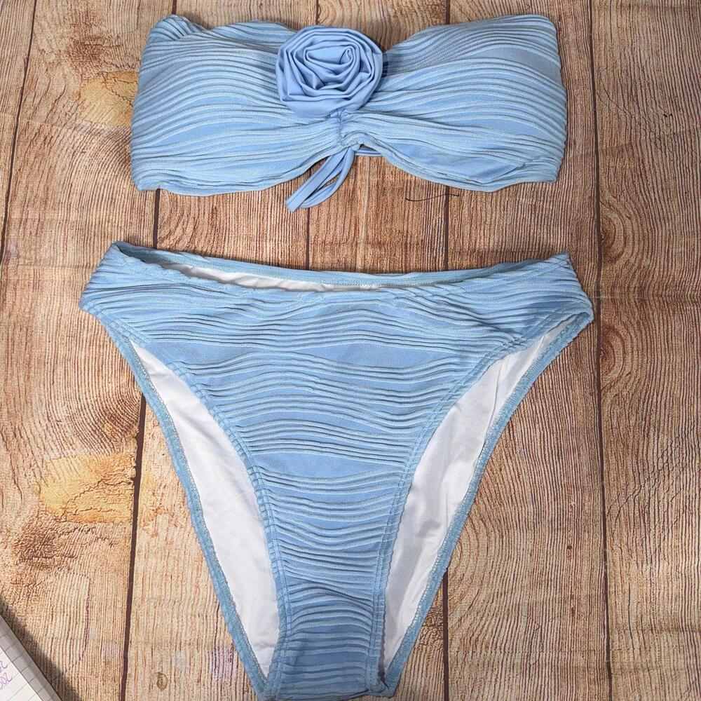 Light Blue Textured Bandeau Large Bikini Set NWOT